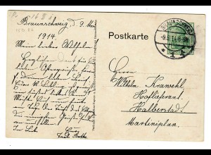 Ganzsache mit Ansichtskarte Braunschweig 1914 nach Halberstadt