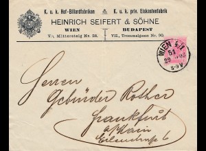 1903: Österreich-Wien-Ganzsache nach Frankfurt-Billardfabrik-Eiskastenfabrik