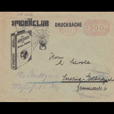 1923: Spiderclub-Spinne/Buch Dresden nach Leipzig-Stuttgart 
