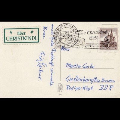 1959: Christkindl - Österreich Postkarte nach Grossenhain