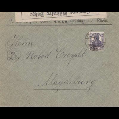 Zensur: 1915: Brief aus Uerdingen/Rhein nach Magdeburg: Militär Zensur