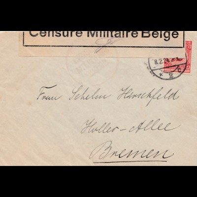 Zensur: 1924: Brief nach Bremen: Belgische Zensur