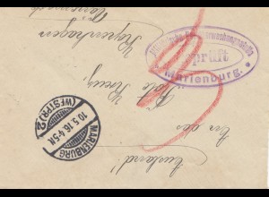 Zensur: 1916: Marienburg nach Dänemark: Postüberwachung Marienburg