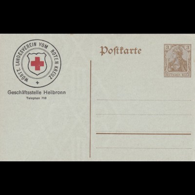 Ganzsache Germania: Württ. Landesverein vom Roten Kreuz - Heilbronn