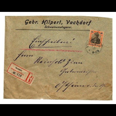 Einschreiben Vachdorf / Schweinemetzgerei nach Ostheim /Rhön 1907