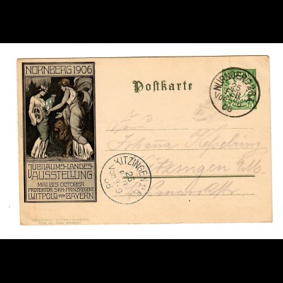 Nürnberg Ganzsache Jubiläums-Landes-Ausstellung 1905 nach Kitzingen