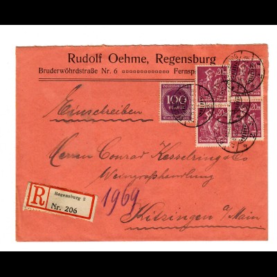 Einschreiben Regensburg nach Kitzingen 1923