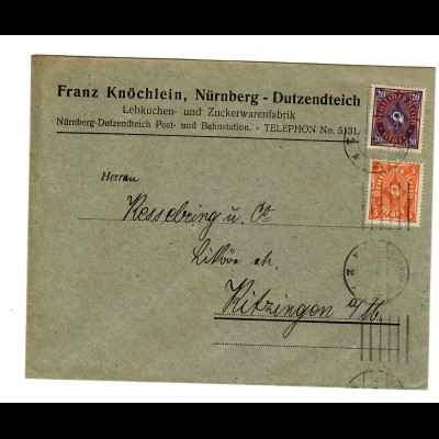 Nürnberg, Lebkuchen und Zuckewaren 1923 nach Kitzingen