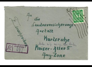 Einschreiben Mannheim 1947 mit Maschinenhalbstempel nach Karlsruhe