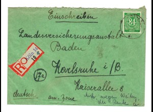 Einschreiben Köln 1947 nach Karlsruhe