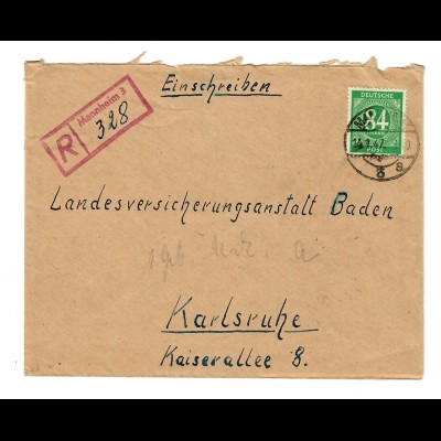 1947: Einschreiben Mannheim nach Karlsruhe