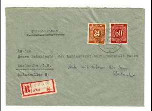 1947: Einschreiben von Eberbach/Heidelberg nach Karlsruhe