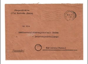 1948: Postsache der Oberpostdirektion Karlsruhe