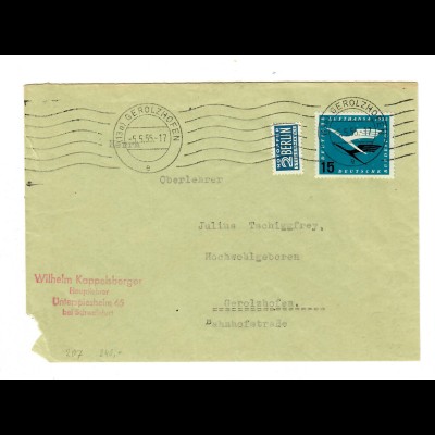 Brief mit aus Unterspiesheim/Schweinfurt nach Gerolzhofen 5.5.55