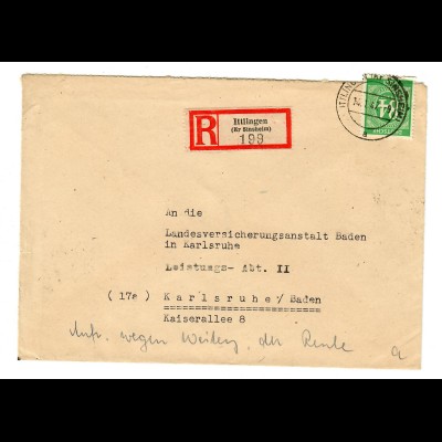 Einschreiben Ittlingen 1947 nach Karlsruhe
