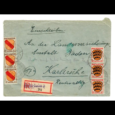 Einschreiben aus Baden Baden 1947 nach Karlsruhe