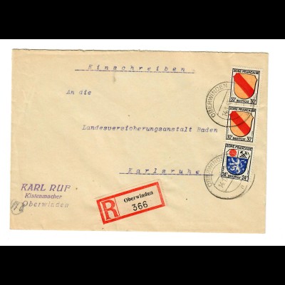 Einschreiben Oberwinden 1947 nach Karlsruhe
