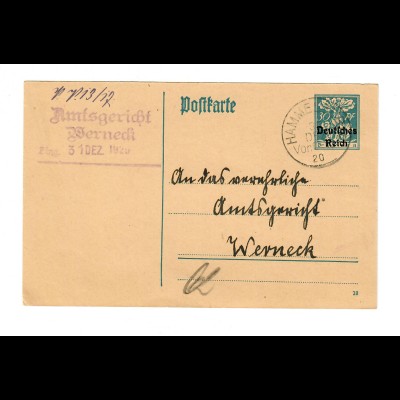 Ganzsache Hammelburg, 1920 nach Werneck