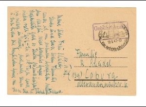 1947 Wangen/Allgäu, Gebühr bezahlt nach Coburg