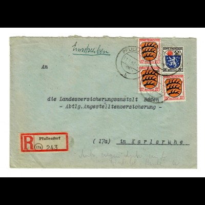 Einschreiben Pfullendorf 1947 nach Karlsruhe