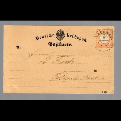 Postkarte Lauenau 1873, Hannover Stempel lt. Feuser selten