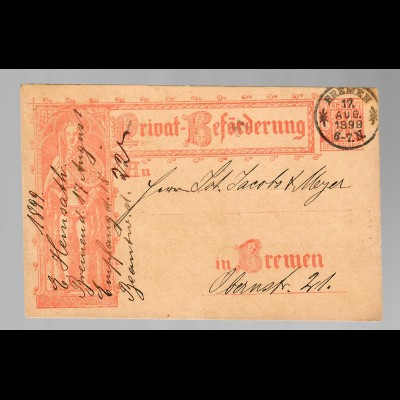 Postkarte Privat-Beförderung Bremen 1899