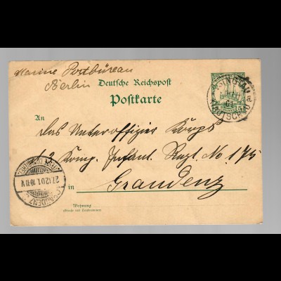 Kiautschou: Tsingtau Postkarte Marine Postbüro nach Graudenz 1901