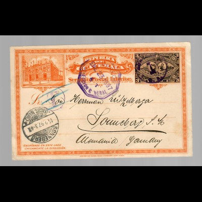 post card Guatemala 1897 to Sonneberg, Nach Taxe