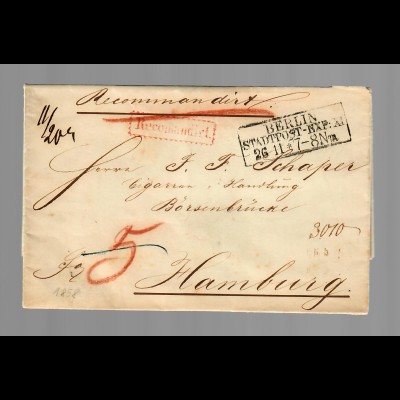 Preussen/Berlin, Einschreiben 1858 Stadtpost nach Hamburg