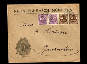 München Neuner & Basch, Marken mit PERFIN, NB nach Pfarrkirchen 1923