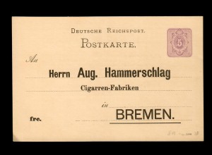 Zigarren Fabrik, Antwort-Werbekarte nach Bremen