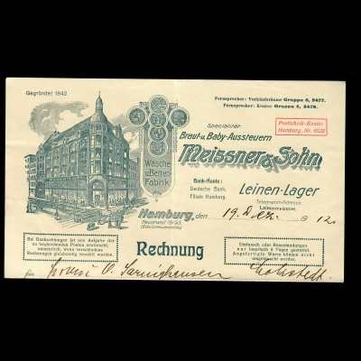 Braut und Baby Aussteuern, Hamburg 1912, Rechnung