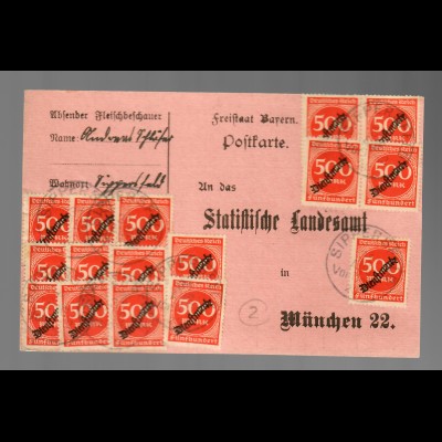 Postkarte Fleischbeschauer Sippersfeld nach München 1923