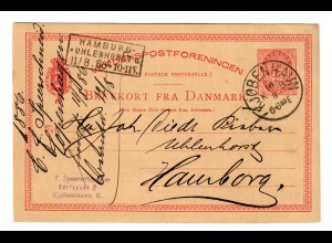 Postkarte Kopenhagen 1886 nach Hamburg Uhlenhorst, Ankunftsstempel