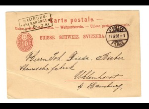 Postkarte St. Gallen 1886 nach Hamburg Uhlenhorst, Ankunftsstempel