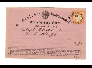Vordruck Postkarte Hersfeld 1873 nach Kassel, T&T Stempel