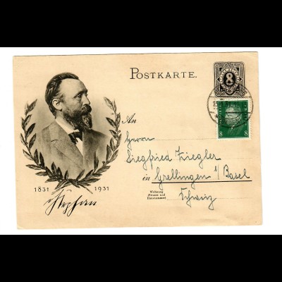 Postkarte Heinrich Stefan, 1931 nach Grellingen