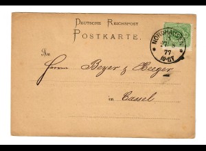 Postkarte Nordhausen, 1877 nach Kassel, Papierhandlung