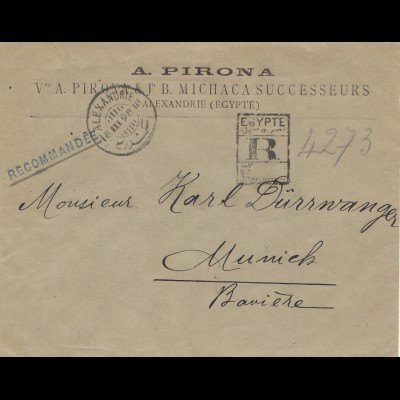 Ägypten/Egypte: 1898 Einschreiben Alexandria nach München