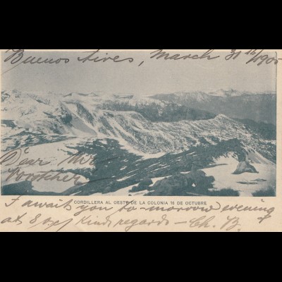 Argentinien: 1905: Ansichtskarte Cordillera al Oeste de la Colonia