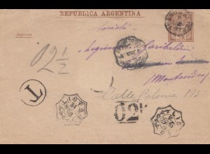 Argentinien: 1890: Brief / Ganzsache nach Montevideo mit Taxe
