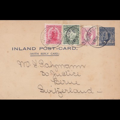 New Zealand: 1908: Inland Postcard/Ganzsache Sydney to Switzerland