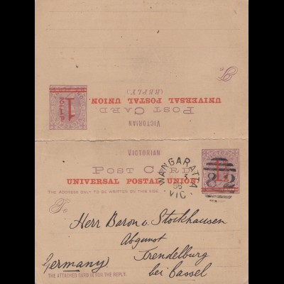Australien: 1895: Wangaratta Vic To Germany
