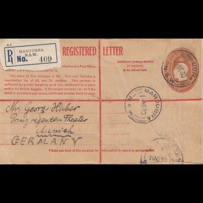 Australia 1930: Registered Maroubra to Germany