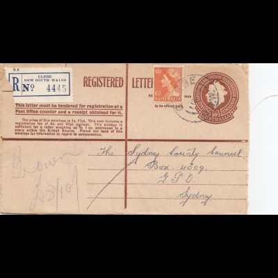 Australia 1956: Registered letter, Glebe to Sydney