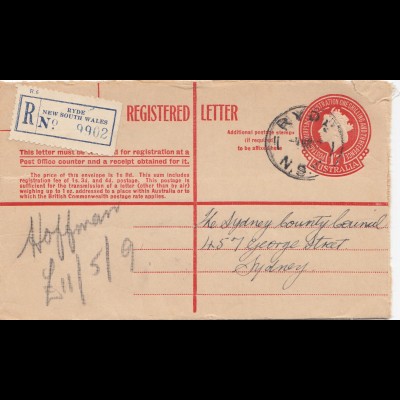 Australia 1957: Registered letter Ryde to Sydney