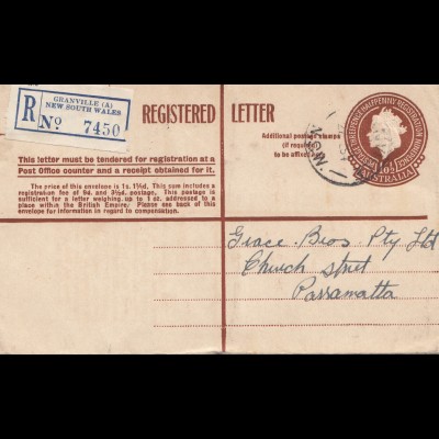Australia: 1954: Registered letter, Granville to Passamatta