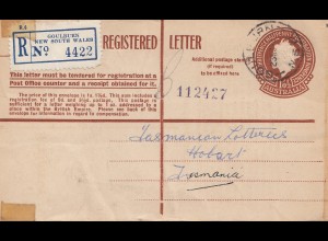Australia: 1954: Registered letter, Goulburn to Tasmania