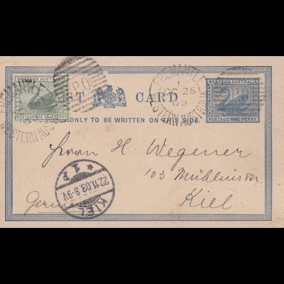 Australia: 1903: Post card Fremantle to Kiel/Germany