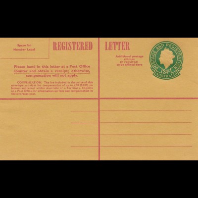Australia Registered letter - unused, P20